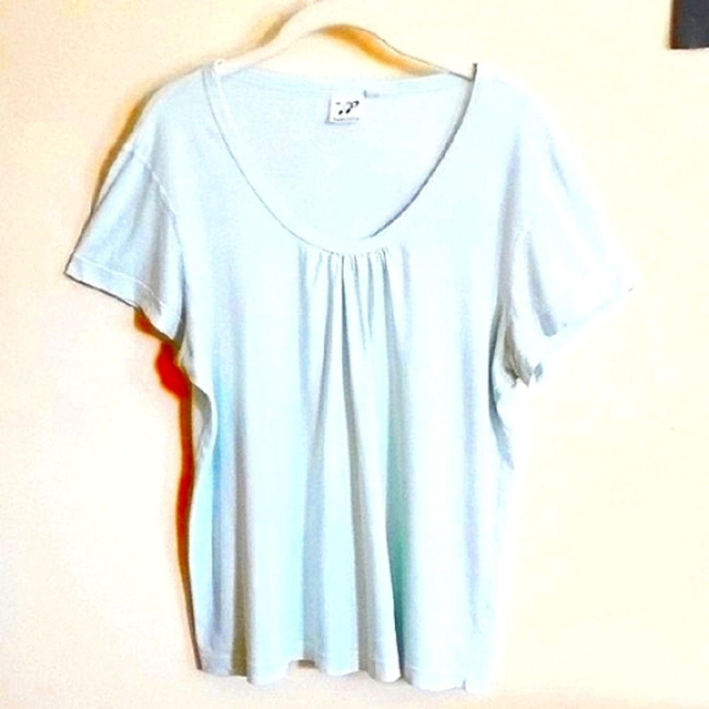 PRAIRIE COTTON T-SHIRT, GATHERED FRONT,CAP SLEEVES, SCOOP NECK,MINT GREEN, SZ XL
